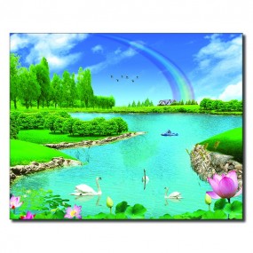 Tranh dán Đầm Sen Xanh